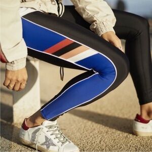 P.E Nation The Touchback Leggings Black Blue Stripe Size Small NWT Activewear